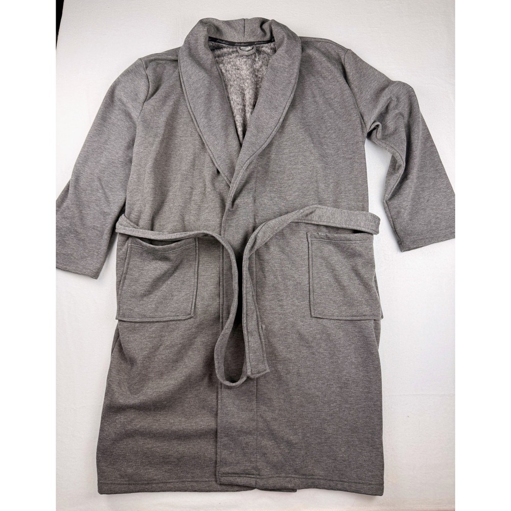 Eddie Bauer Mens Robe Heather Grey Faux Fur Lined Shawl Collar Knit Loungewear